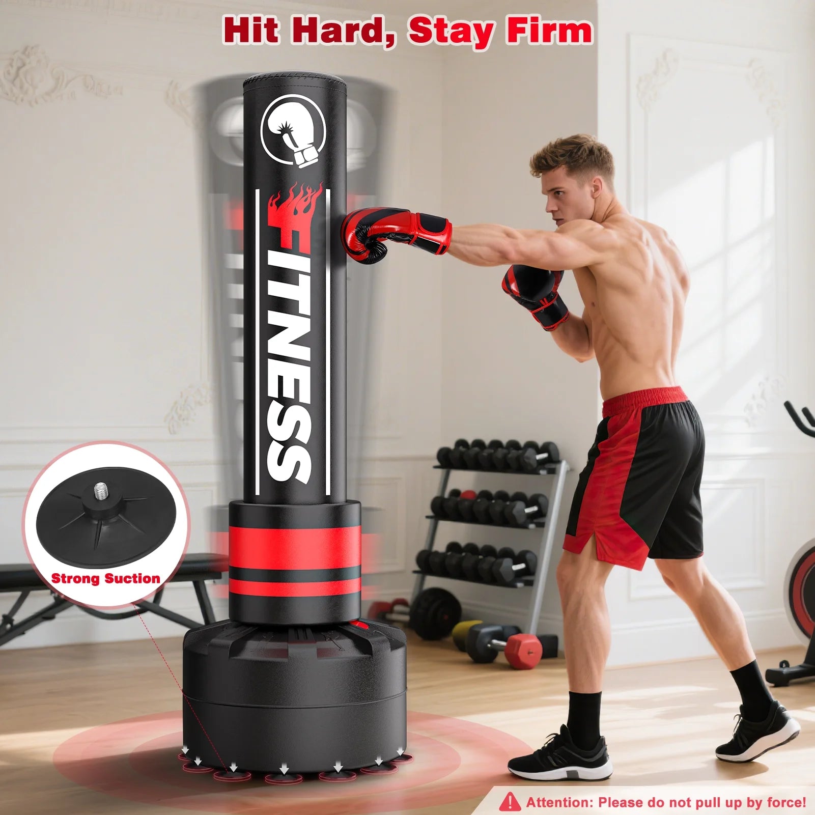 Indoor Freestanding Punching Bag for Adult Teens,70" -180Lbs Heavy Duty Fitness Training Bag with Suction Cup Base for MMA Muay Thai Fitness
